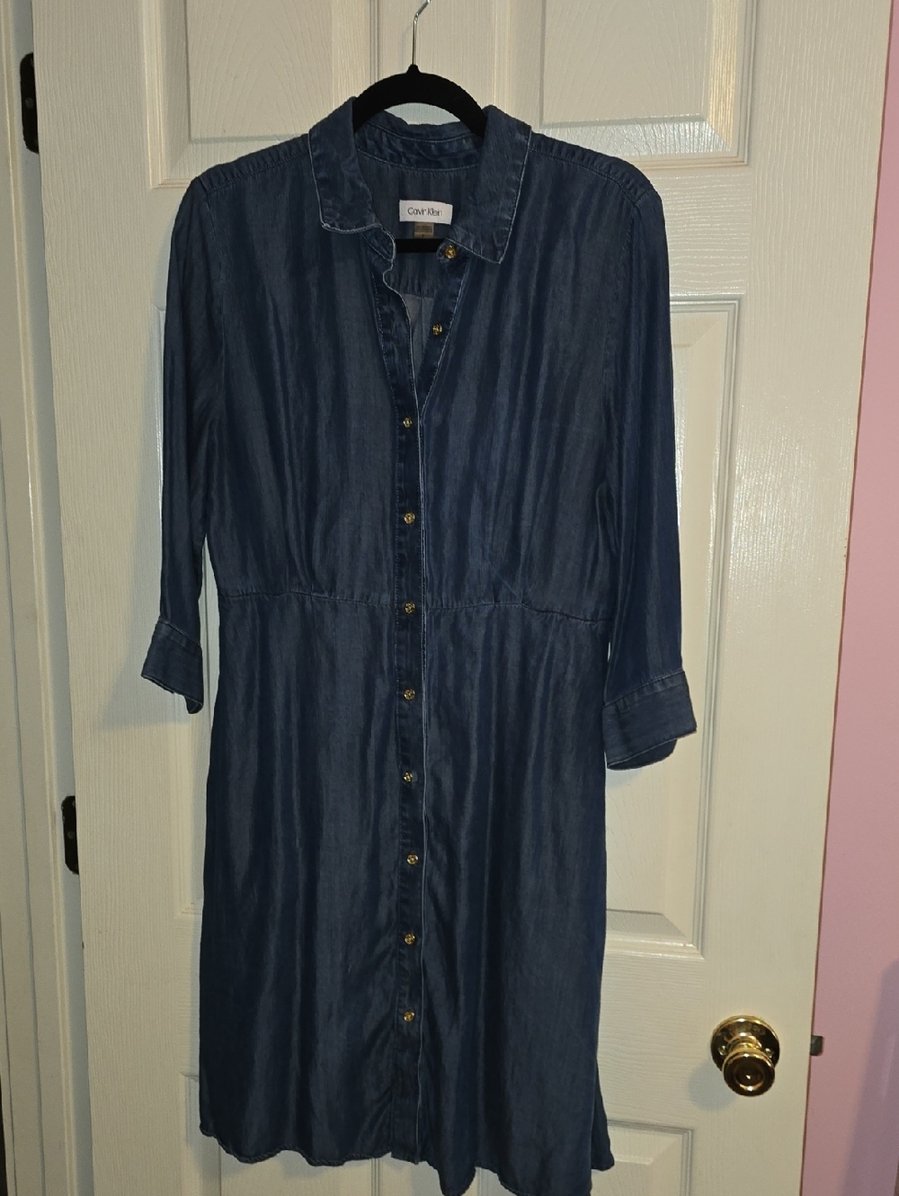 Calvin Klein Indigo Long-Sleeve Button-Front Shirt Dress